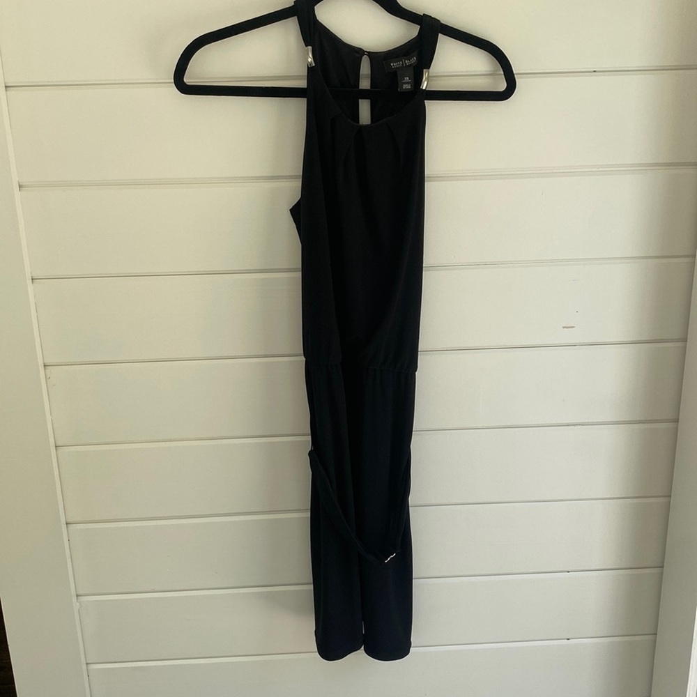 White House Black Market | Black Halter Dress with Silver Shoulder Accent